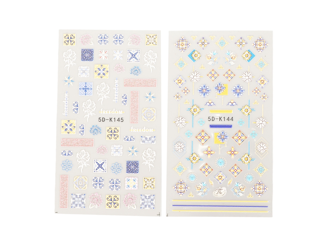 2 Folhas Adesivos De Uñas 5d Com Padrão Embossado E Oco Para Decoração De Unhas E Artesanato