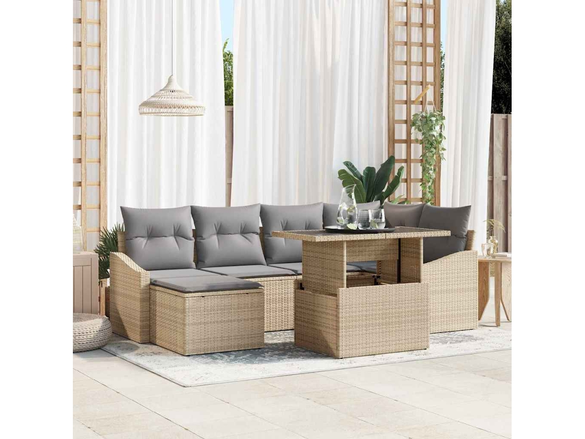 Vidaxl Conjunto De Sofá De Jardim 7 Unid. Bege E Cinza Claro