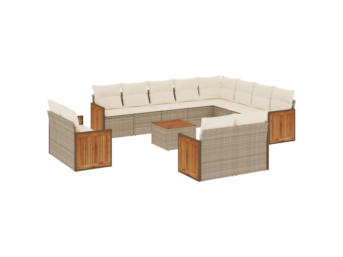 Conjunto de 13 Sofás para Jardim com Almofadões Vime Pe Bege MAISON EXCLUSIVE