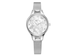 Relógio de Pulso Feminino de Quartzo com Pulseira de Malha e Strass Prata Elegante Fino