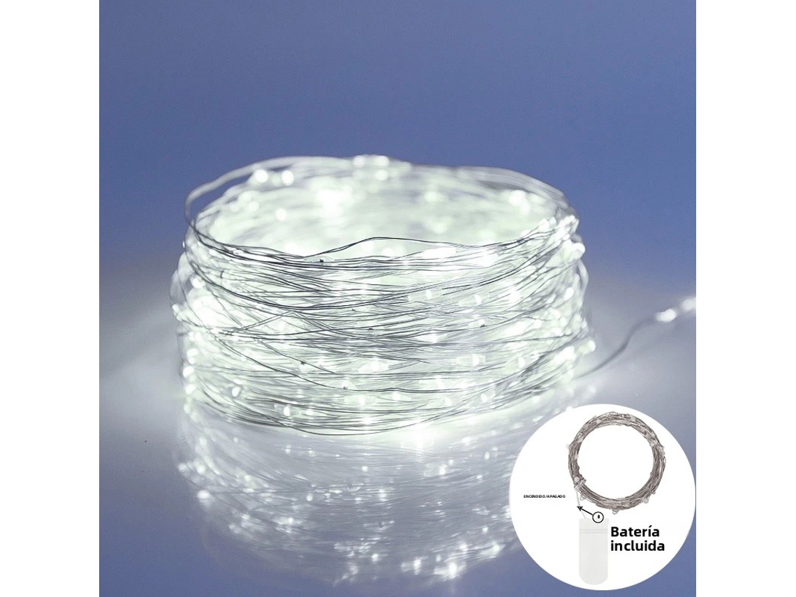(10m 100 Leds) Cordão De Luzes Led Brancas, Ideal Para O Natal, Festas, Etc., Funciona A Bateria.