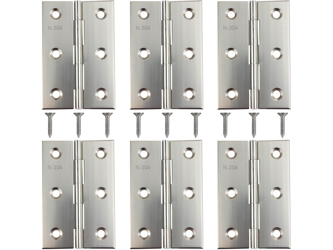 Conjunto De 6 Dobradiças Aço Inoxidável 7,6 Cm (3 Polegadas),