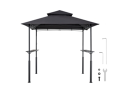 Gazebo para Churrasco, Abrigo Reforçado de Aço Churrasco com Revestimento em Pó 243 X 150 250 Cm Teto 2 Níveis, Prateleiras Laterais e 8 Ganchos