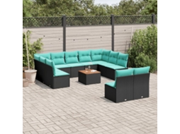 Vidaxl 12 Pcs Conjunto De Sofás De Jardim Com Almofadões Vime Pe Preto