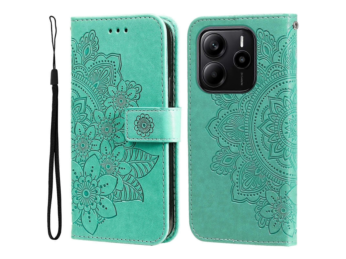 Capa De Couro Para Celular Com Estampa De Flores De Sete Pétalas