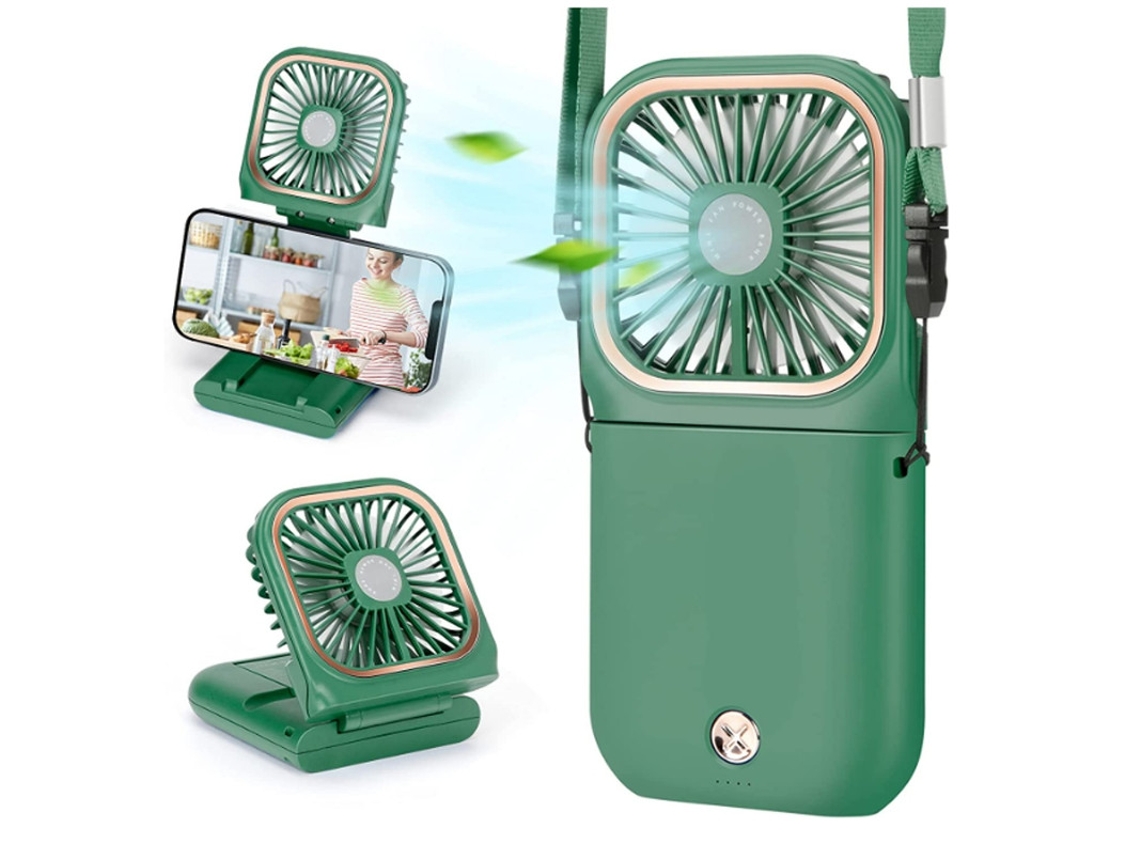 Ventilador Portátil, Mini Ventilador De Mesa Usb Support Para Telefone Recarregável Com Banco 3 Velocidades Design Dobrável Yizhood (verde)