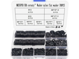 Kit com 700 Arruelas de Nylon Pretas, com Caixa AQUAFORGE