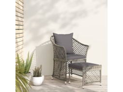 Pcs Conjunto Lounge De Jardim C/ Almofadões Vime Pe Cinzento Dkd Home Decor