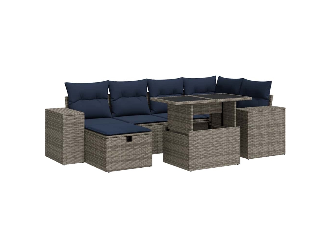 Maison Exclusive - 7 Pcs Conj. Sofás Jardim C/ Almofadões Vime Pe/acácia Castanho