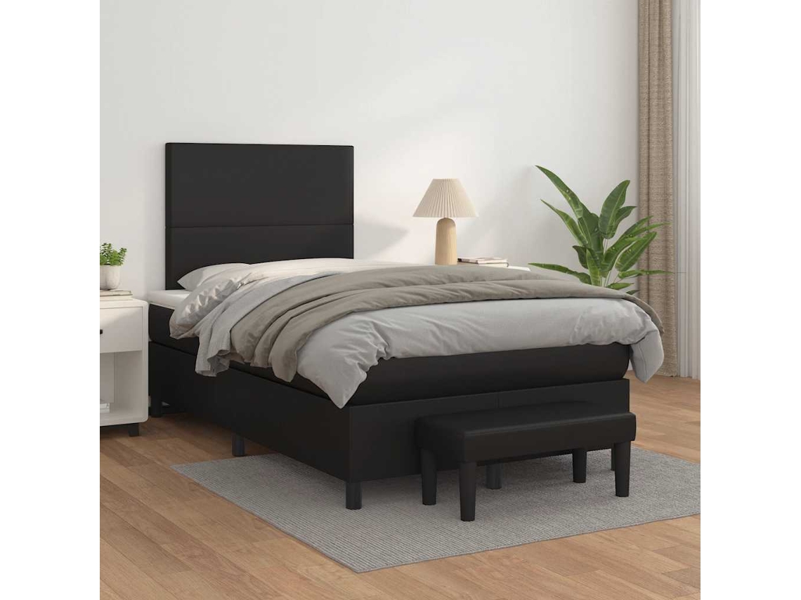 Vidaxl Cama Com Molas/colchão 120x200 Cm Couro Artificial Preto