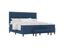 Cama Box com Cabeceira Azul 200 X 200 Cm Tecido MAISON EXCLUSIVE