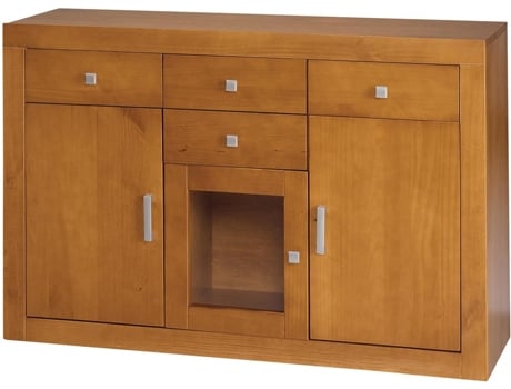 Aparador com 3 Portas e 4 Gavetas Pinho Maciço MOBLIT Série Kalpe Medidas: 86X130X42 Cm Alturaxlarguraxprofundidade Cor Cereja