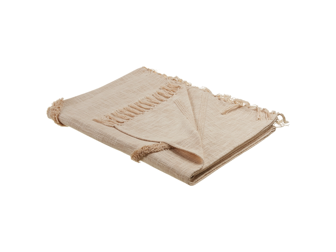 Manta Decorativa De Patrón Geométrico Beliani Jaunpur De Algodón Beige 130x180x1