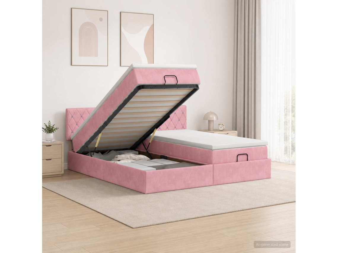Vidaxl Cama Ottoman Com Colchão E Led Rosa 200 X 200 Cm Veludo
