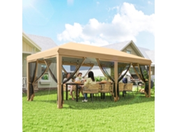 Tenda de jardim 6x3m bege com estrutura de aço, 6 mosquiteiros e bolsa de transporte | S/MARCA