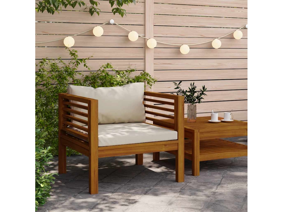 Vidaxl Cadeira De Jardim Com Almofadões Branco Nata Acácia Maciça