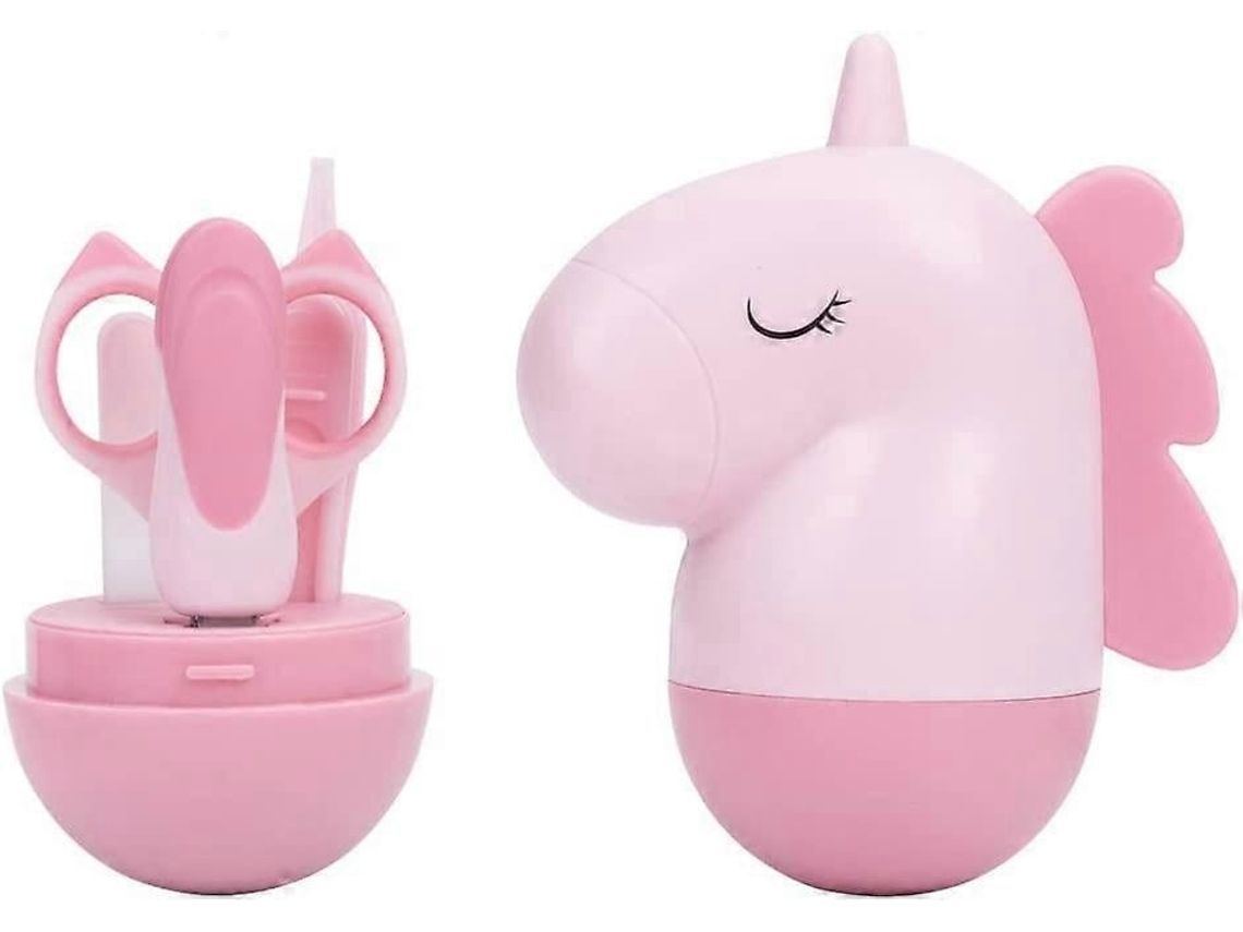 Lurelia Kit De Manicure Para Bebé 4 Peças, Em Aço Inoxidável, Ergonómico, Com Estojo, Seguro, Cor Rosa, Para Bebé E Criança