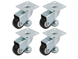 Roda Única de 2 Polegadas Diâmetro, Formato Quadrado, Placa Superior, Rolo Universal Preto, 4 Peças CHABERLU