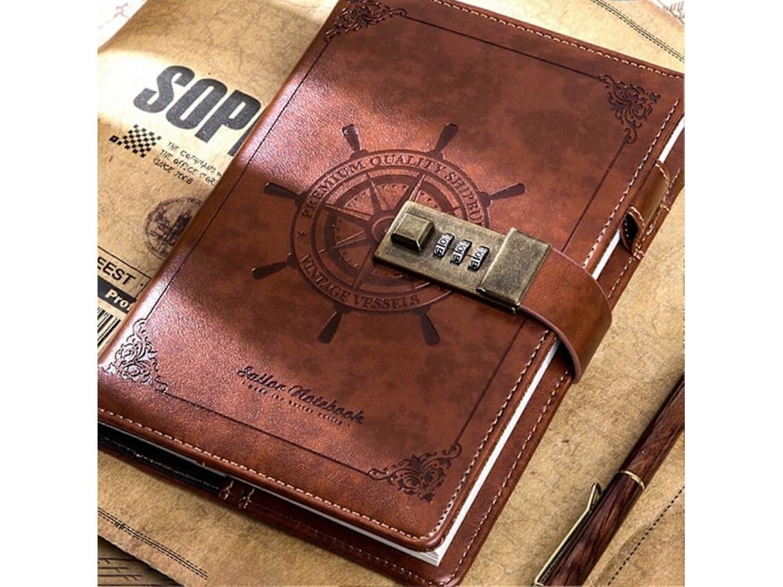 Diario vintage con candado, cubierta de PU, tamaño B6, libreta retro con candado de combinación de 3 dígitos, páginas rayadas privadas, pre-aquaforge