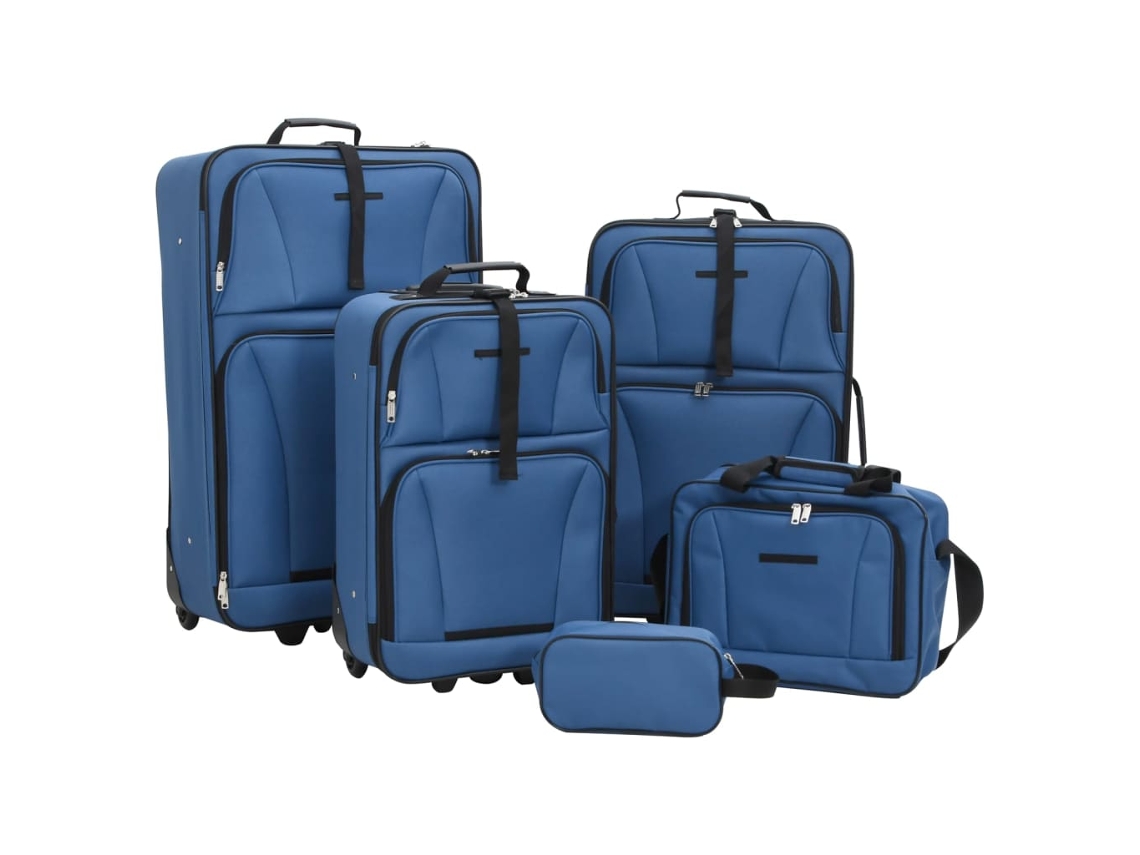 Vidaxl 5 Pcs Conjunto Malas De Viagem Tecido Azul
