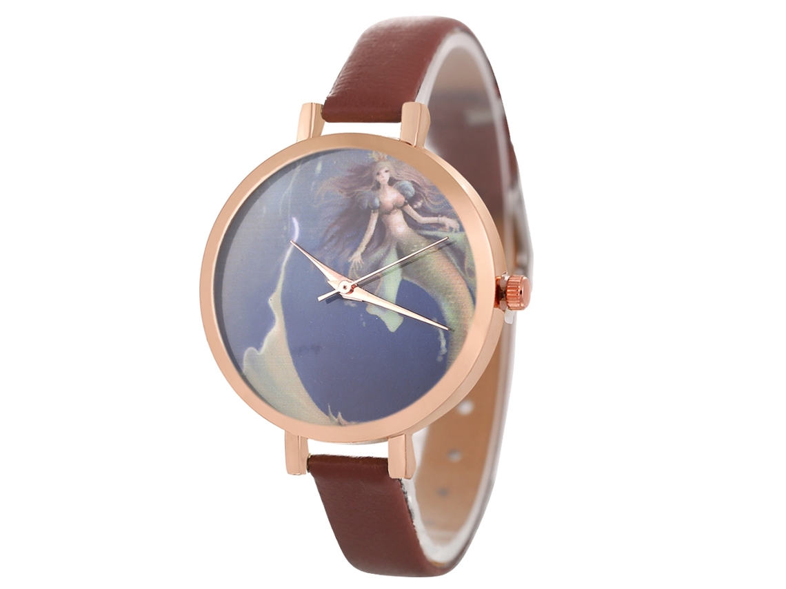 Relógio de Pulso Feminino de Liga Analógico Quartz com Pulseira de Couro Design Casual Café