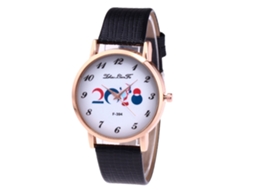 Relógio de Pulso Feminino de Quartzo com Pulseira de Couro Pu Estilo Simples Dial Redondo Preto