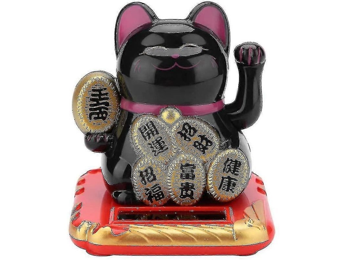 Gato Da Sorte Solar Com Braço Mexendo Maneki Neko Decoração De Boas-vindas Presente Para Carro E Casa Preto