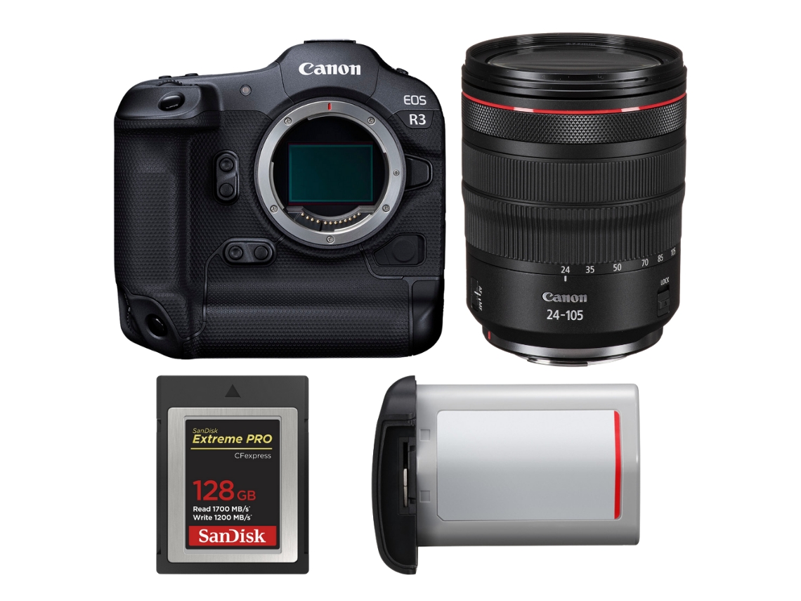 Eos R3 + Rf 24 105mm F/4 L Is Usm + 1 Sandisk 128gb Extreme Pro Cfexpress Type B + Canon Lp e19 + Ebook “20 Dicas para Fotos Que Impressionam” CANON