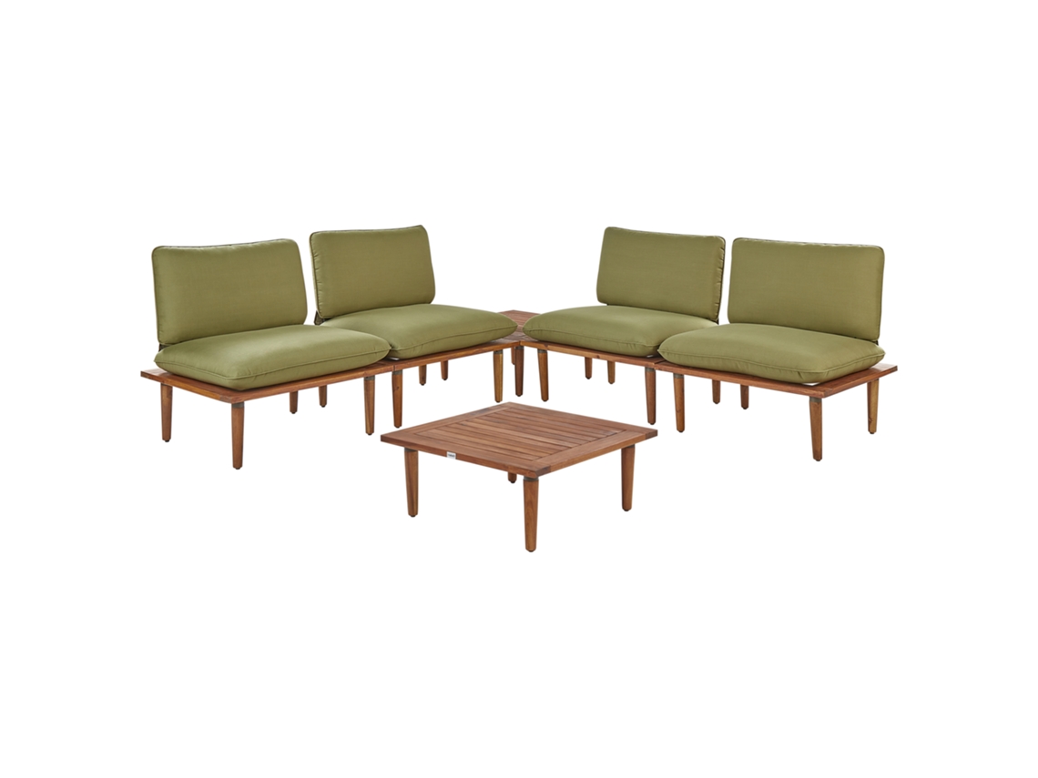 Conjunto De Sofá Y Mesa Beliani Frascati De Madera De Acacia Certificada Verde 80x70x75
