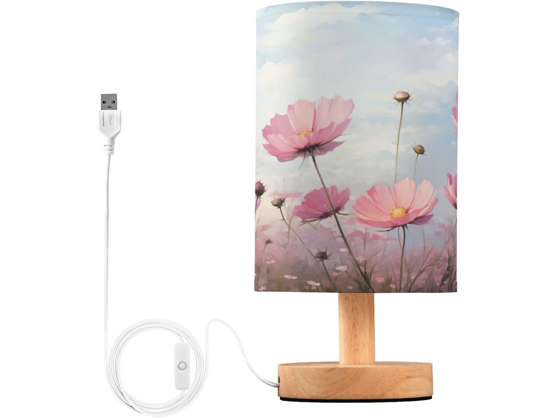 Luminária de cabeceira LED com portas USB, mesa de leitura para quarto, cúpula Tído e base Madeira, escrivaninha para quarto.