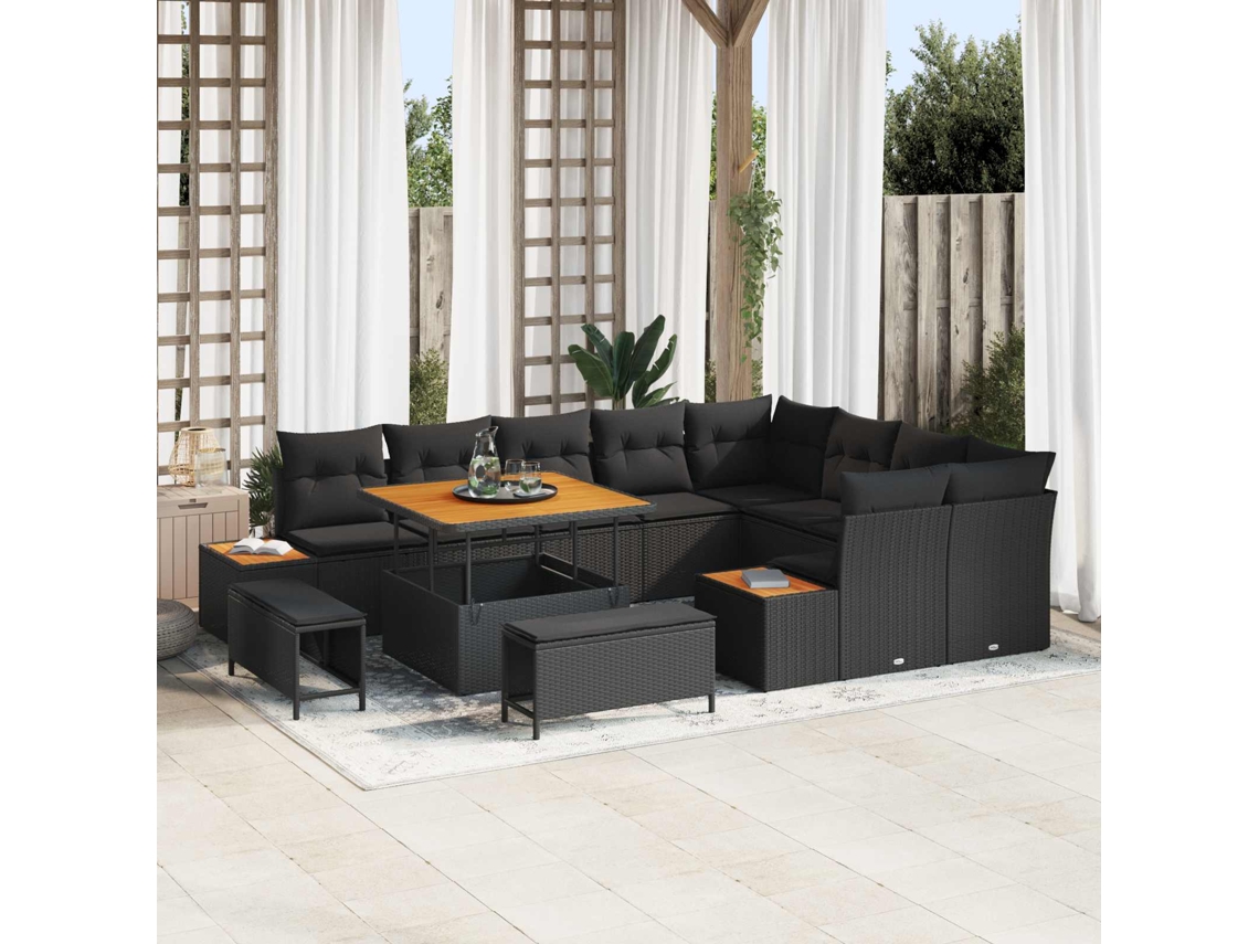 Vidaxl Conjunto De Sofá De Jardim 12 Unid. 11-número De Lugares Preto