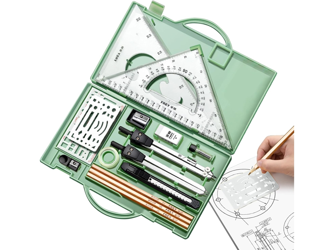 Kit De Geometria, Conjunto De Compasso Geométrico, Kit De Geometria Matemática Com 16 Peças