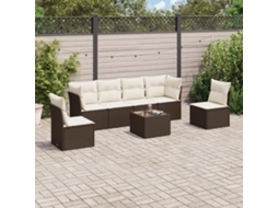 Vidaxl 7 Pcs Conjunto De Sofás Jardim C/ Almofadões Vime Pe Castanho