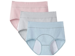 Calcinha Menstrual com Forro Duplo Impermeável, Material Macio e Confortável, Ideal para Fluxo Leve e Proteção Extra Azul X Cinza X Rosa