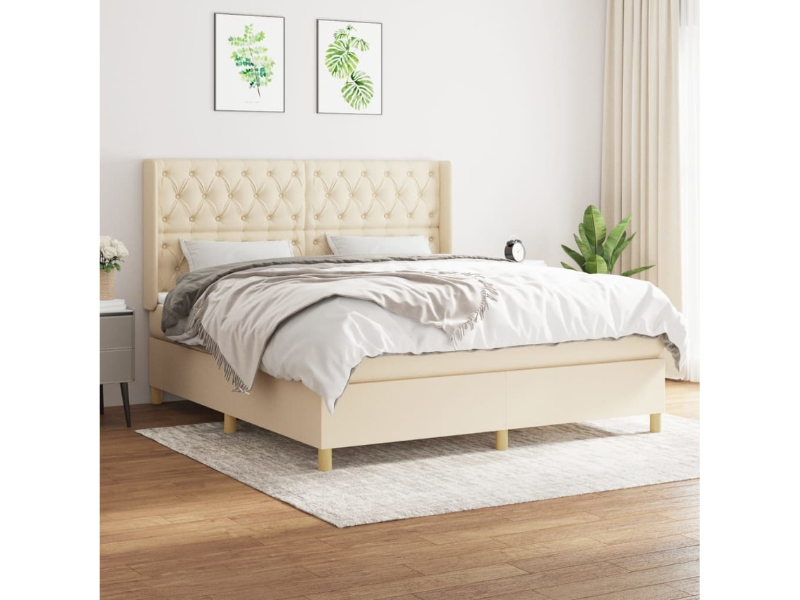 Vidaxl Cama Com Molas/colchão 160x200 Cm Tecido Cor Creme