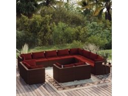 Vidaxl 12 Pcs Conjunto Lounge Jardim C/ Almofadões Vime Pe Castanho