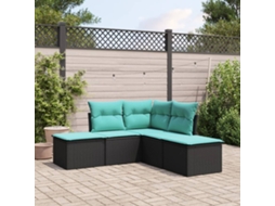Vidaxl 5 Pcs Conjunto Sofás De Jardim Com Almofadões Vime Pe Preto