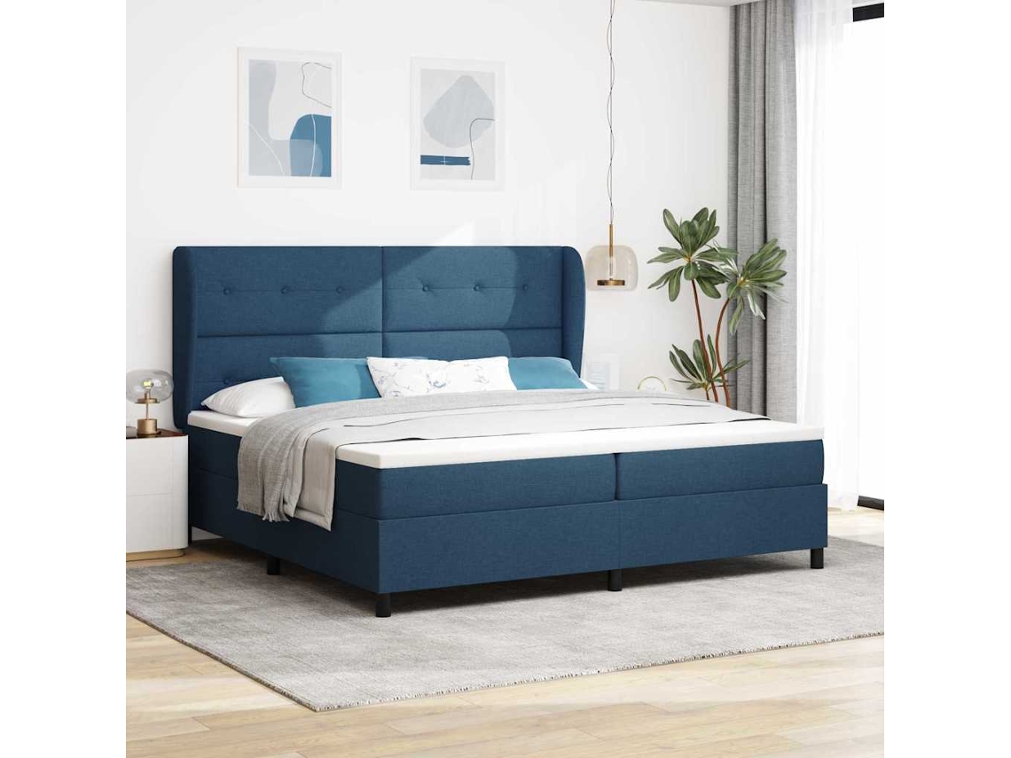 Vidaxl Cama Box Com Cabeceira Azul 200 X 200 Cm Tecido
