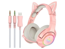 Fone De Ouvido Para Computador Com Suporte Para Cabeça Rgb Luminoso Para Jogos K9 Cat Headset Rosa 3,5 Mm Cabo De Conversão Ushion