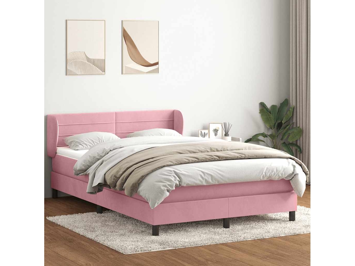 Cama Com Molas/colchão 160x220 Cm Veludo Rosa