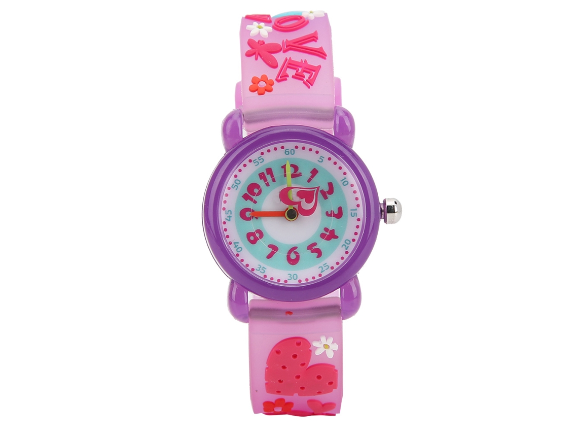 Relógio Infantil De Pulso Com Pulseira Pvc Resistente À Água Desenhos Animados Roxo