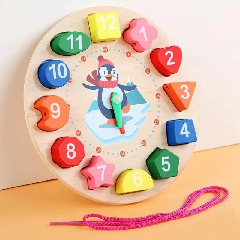 Quebra-cabeça De Blocos De Madeira Com Formas Geométricas, Brinquedos Montessori, Educação Infantil, Aprendizado Sobre O Tempo