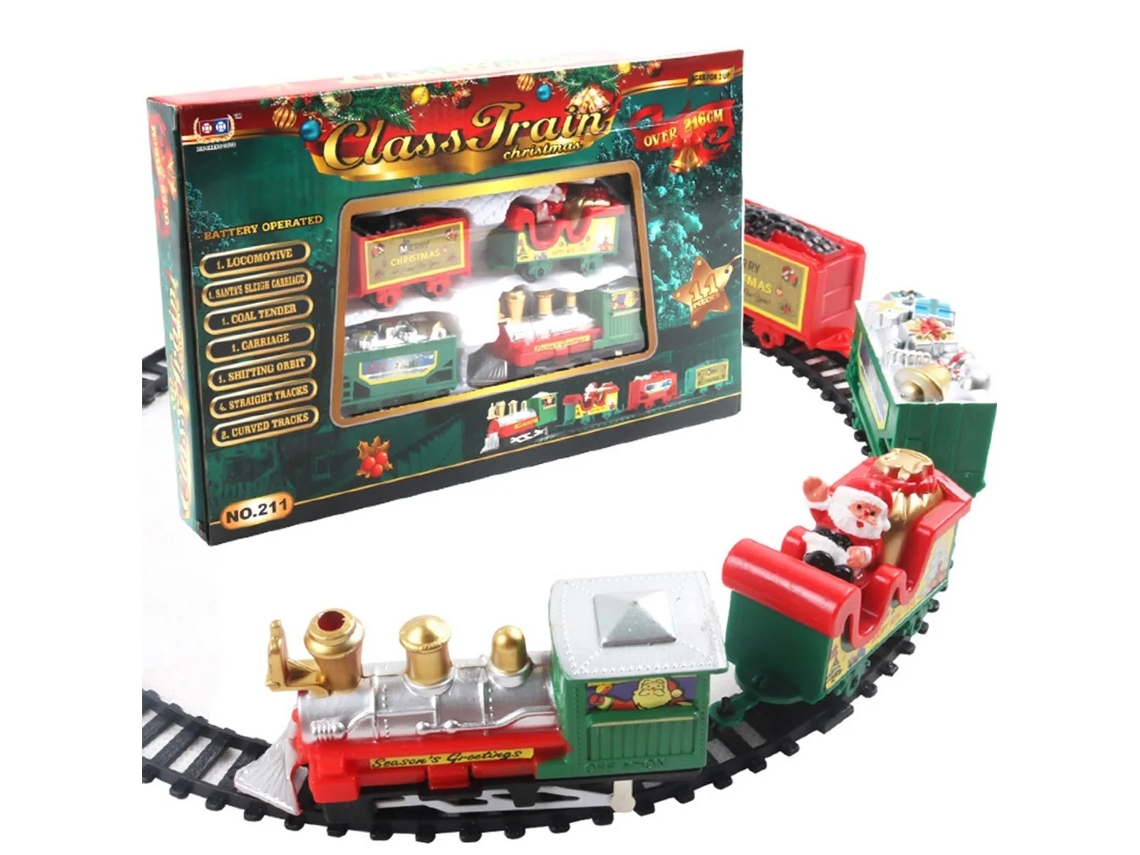 Conjunto de Trem Elétrico de Natal com Luzes e Efeitos Sonoros, Conjunto de Trilhos Ferroviários para Montar. MDUG