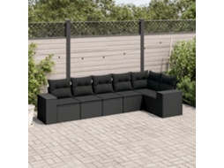 Vidaxl 6 Pcs Conjunto Sofás De Jardim C/ Almofadões Vime Pe Preto