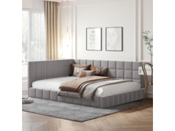 Sofá Cama 140x200 Veludo Cinza Multifuncional Com Leito De Lamas