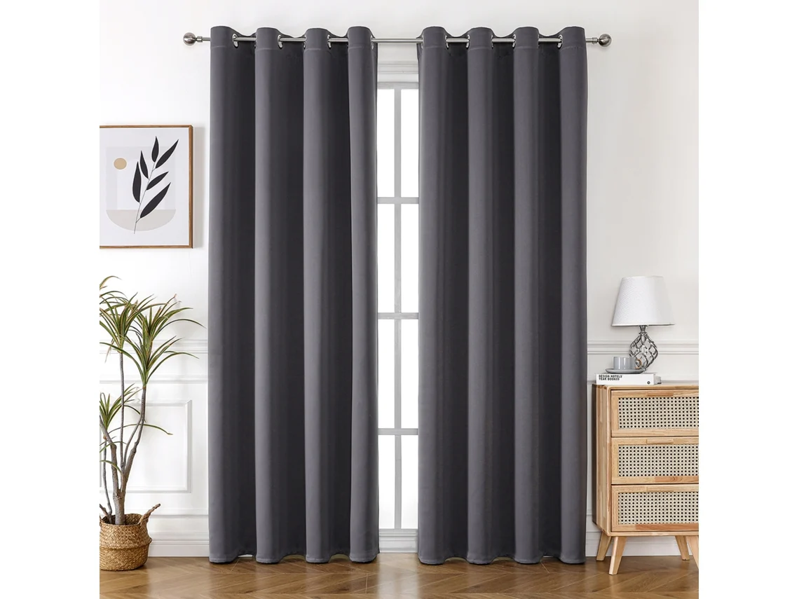 Cortinas Blackout 2 Pcs 200×140 Cm Isolantes Frio/calor Cinza-escuro Tommy01