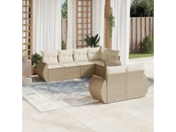 Vidaxl 7 Pcs Conjunto De Sofás P/ Jardim Com Almofadões Vime Pe Bege