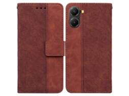 Capa Tipo Carteira De Couro Com Padrão Geométrico E Alça De Pulso Marrom Para Xiaomi Poco X7 Pro 5g E Redmi Turbo 4 5g