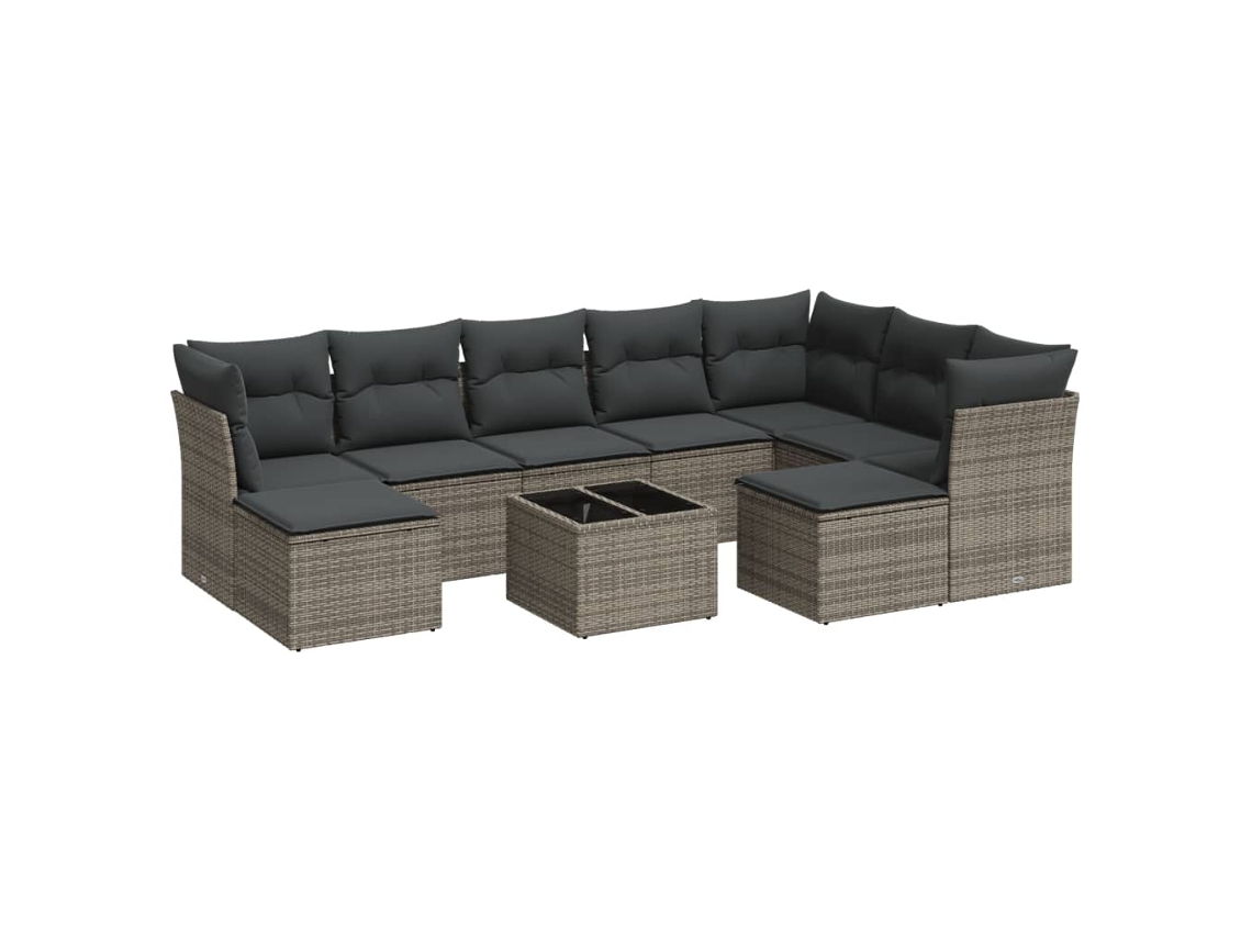 Conjunto de 10 Sofás de Jardim com Almofadões Vime Pe Cinzento MAISON EXCLUSIVE