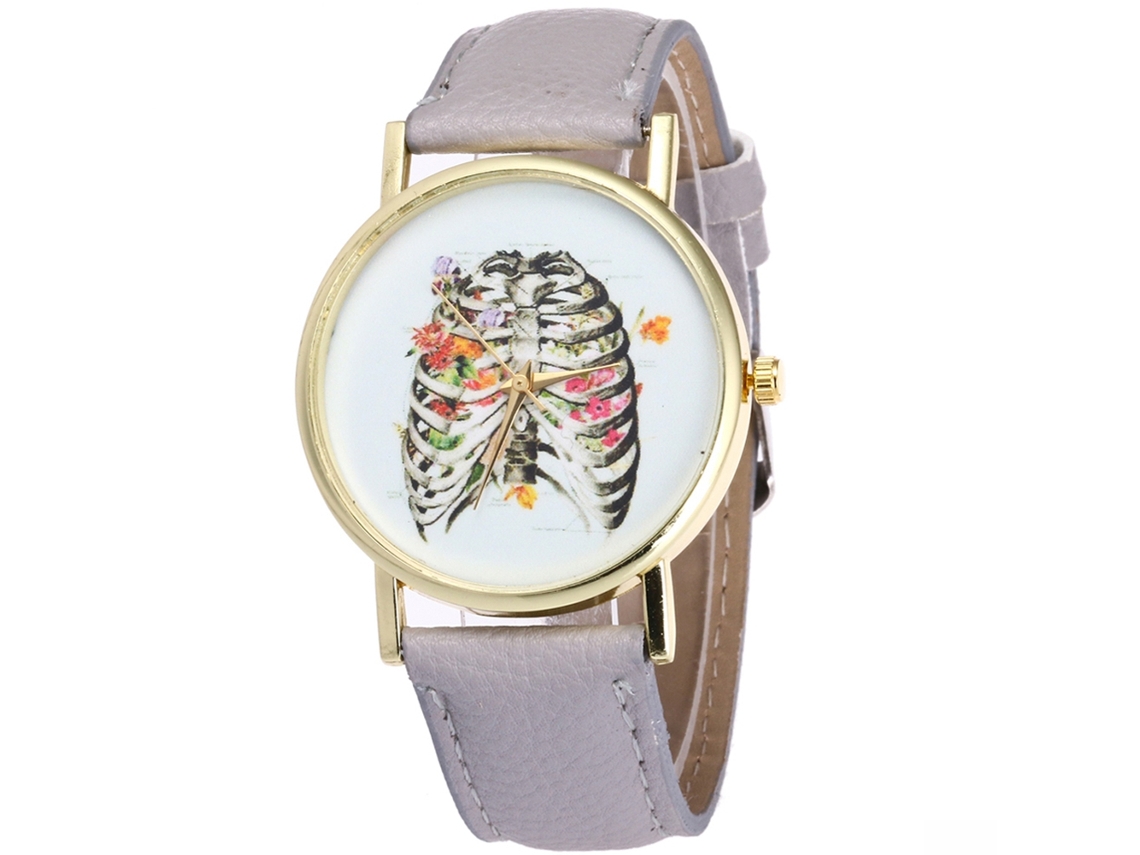 Relógio de Pulso Feminino Simples de Quartzo com Cinto de Couro Pu Moda Cinza